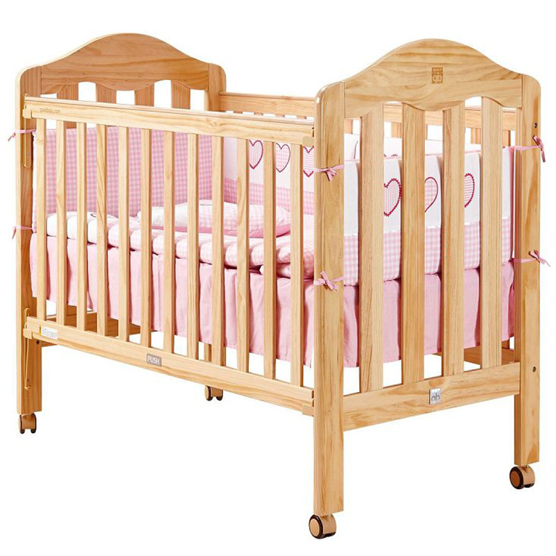 好孩子gb高度可调多功能储物婴儿床童床可装蚊帐可推宝宝游戏木床 MC805-H原木色