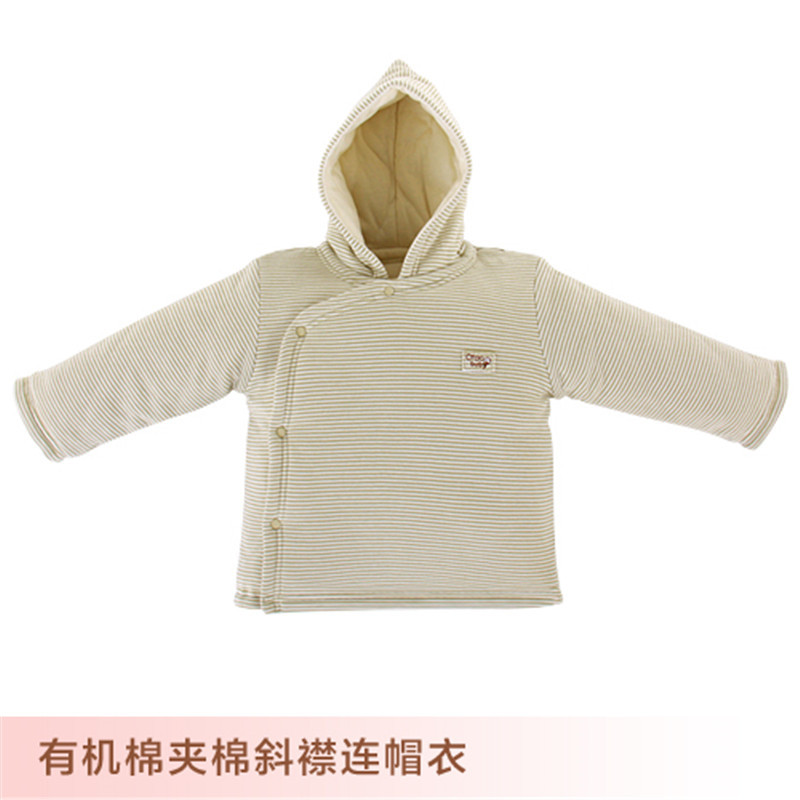 欧淘有机棉秋冬加厚连帽斜开胸棉服