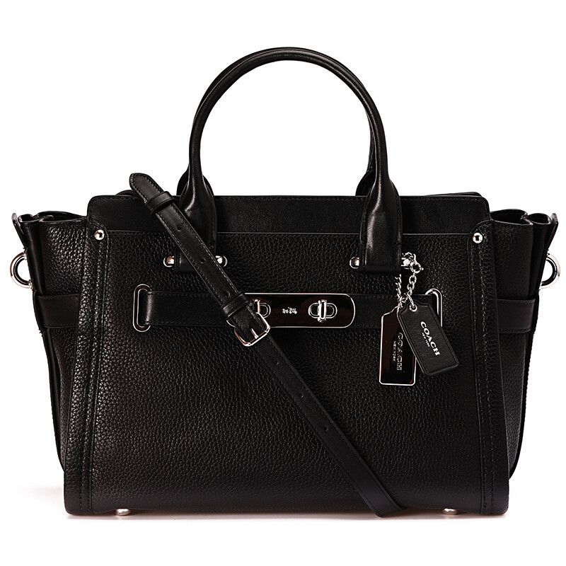 COACH 蔻驰 F34408 女款粒面皮革SWAGGER CARRYALL单肩手提斜跨包 黑色