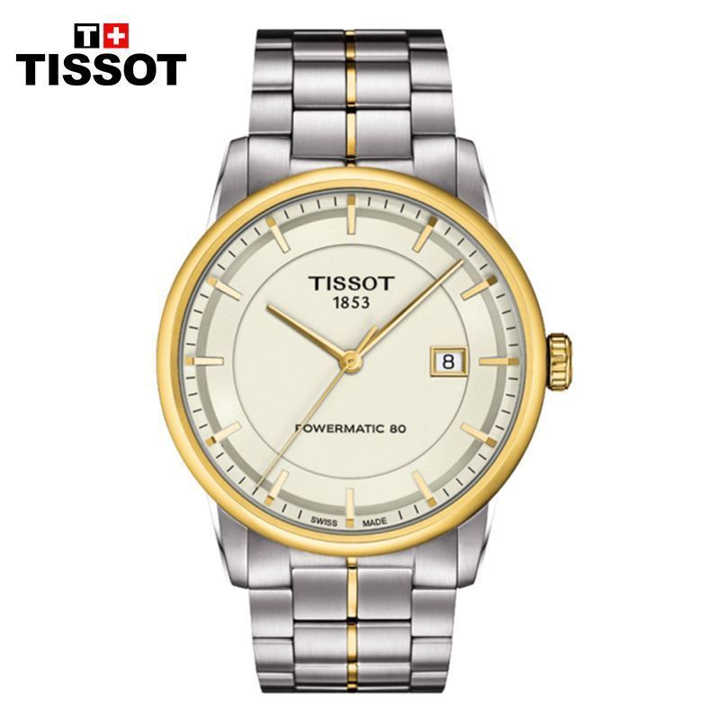 天梭TISSOT男表Luxury系列T086.407.11.051.00钢带机械表 金色