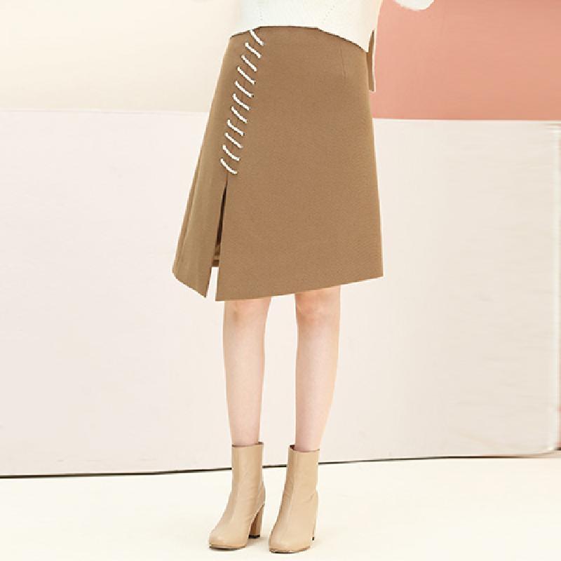 糖力2016冬装新款欧美 女装驼色中腰半身裙百搭淑女加厚宽松裙子 XXS 驼色