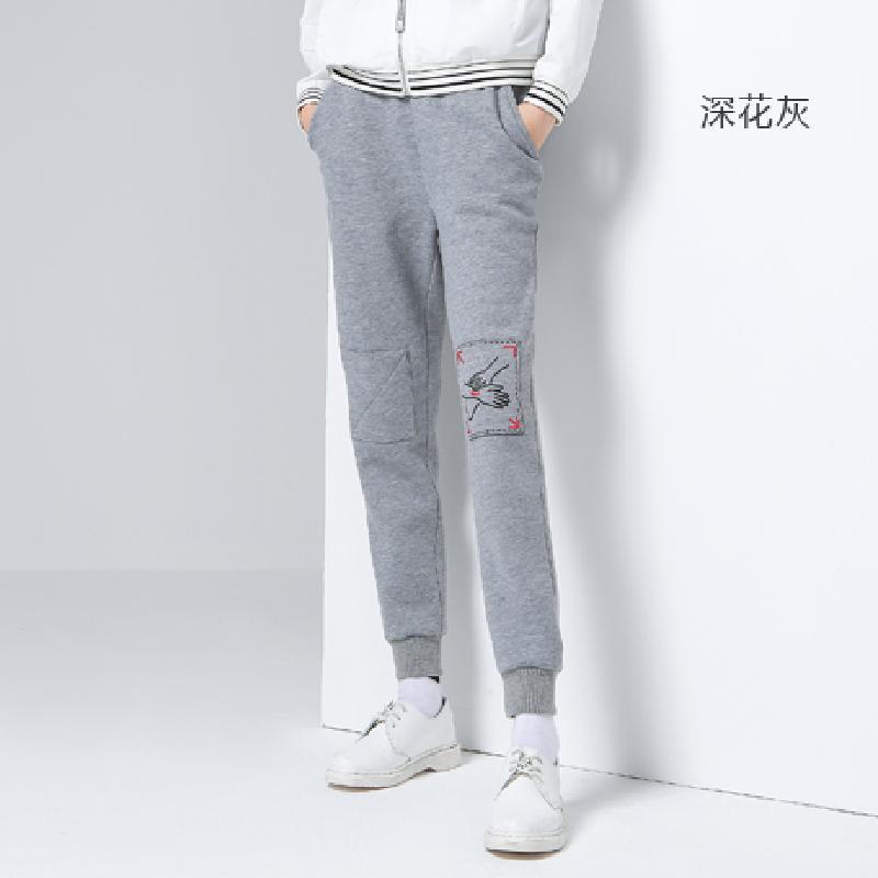 初语2016秋冬新款小脚卫衣裤女中医把脉图贴布休闲裤橡筋腰哈伦裤 XL 浅花灰