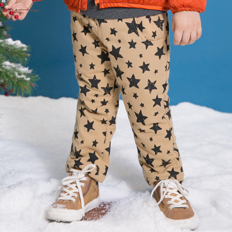 婴姿坊男童加厚夹棉松紧长裤宝宝冬季休闲百搭保暖棉裤 卡其 100cm