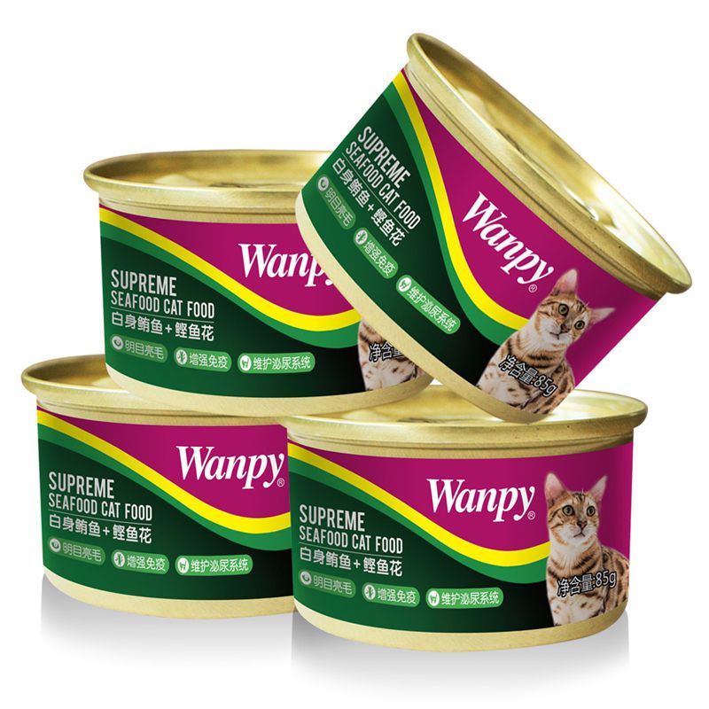 顽皮（Wanpy）猫罐头 宠物食品罐头猫粮猫湿粮猫罐头 白身鲔鱼+鲣鱼花猫罐头85g*5 猫粮零食