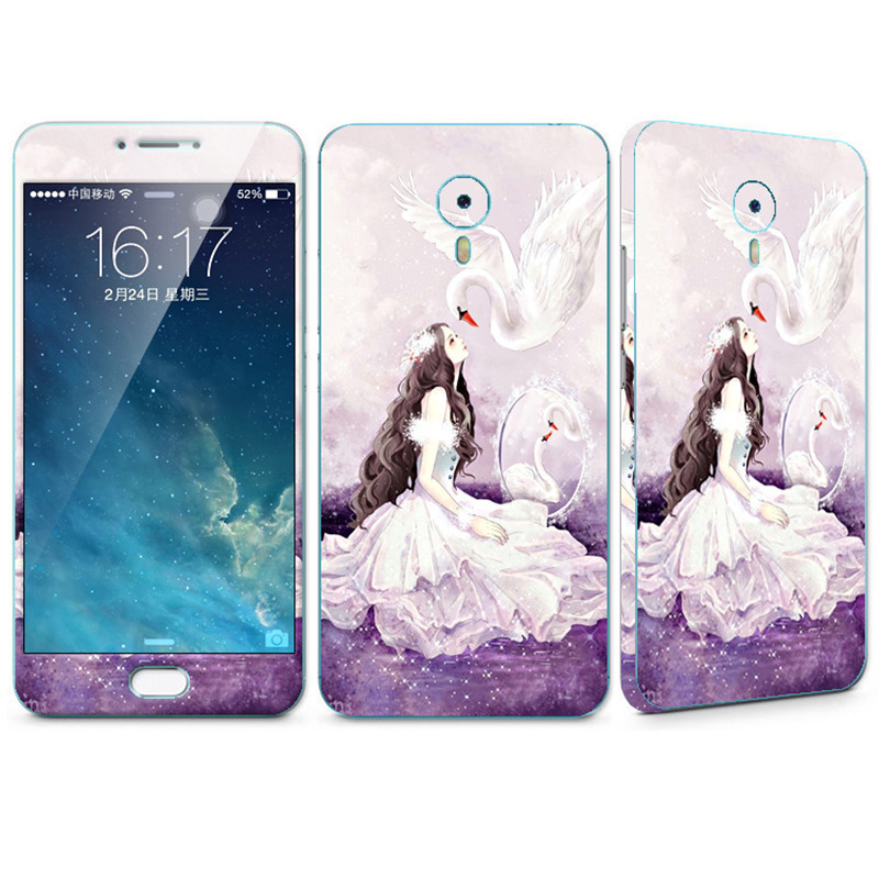 法威仕 前全屏手机钢化玻璃卡通彩膜后保护膜彩膜贴纸 适用于魅族魅蓝note3 天鹅女孩+支架