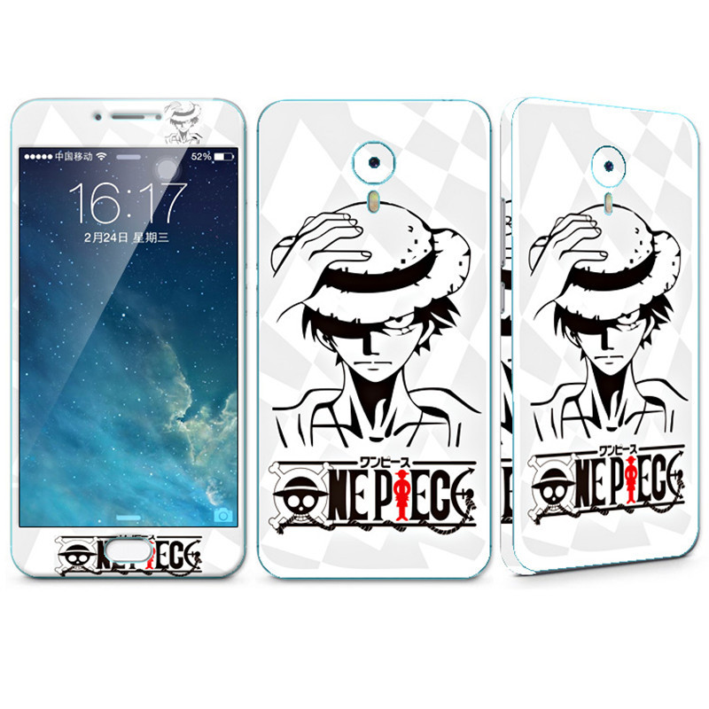 法威仕 前全屏手机钢化玻璃卡通彩膜后保护膜彩膜贴纸 适用于魅族魅蓝note3 白色路飞+支架