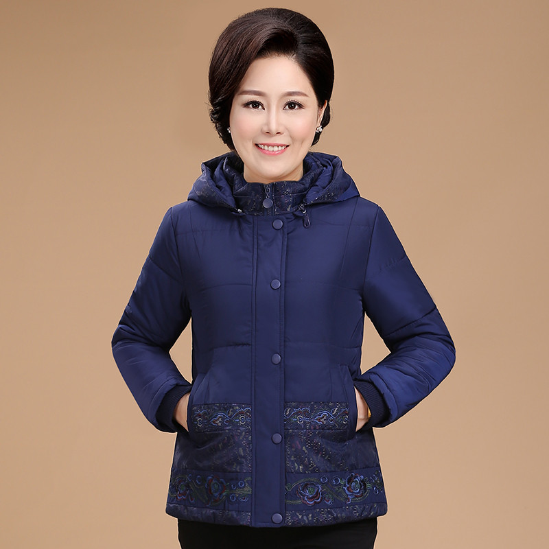 福玛玛妈妈装冬装加厚棉衣外套50岁中老年女装冬季保暖棉服厚d6493 XL 深蓝色