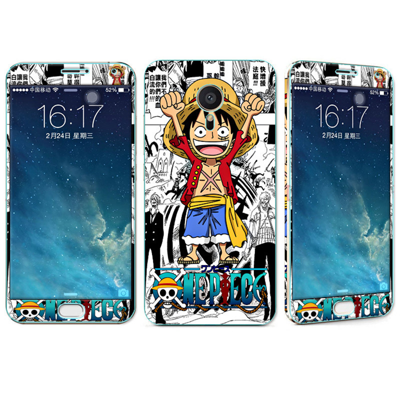 法威仕 前全屏手机钢化玻璃卡通彩膜后保护膜彩膜贴纸 适用于魅族MX5/M575/5.5屏 蒙D路飞+支架