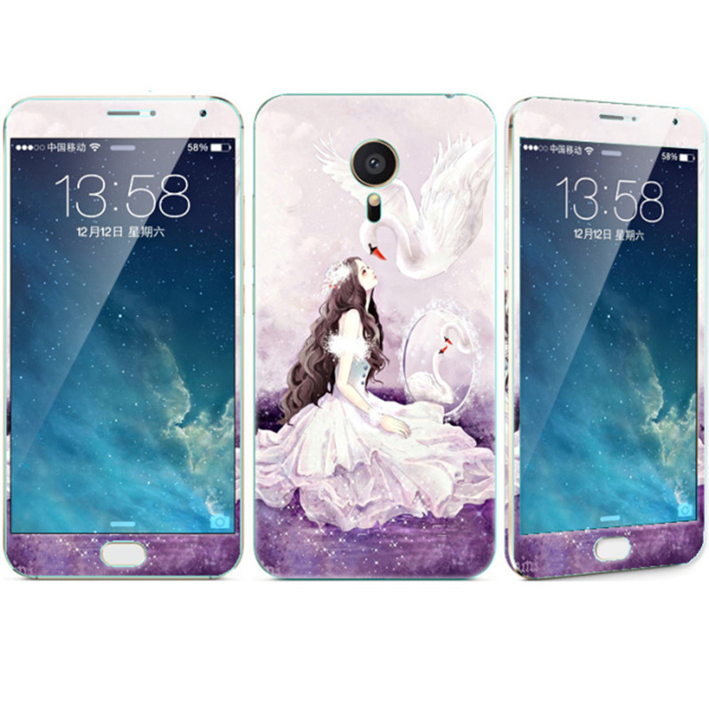 法威仕 前全屏手机钢化玻璃卡通彩膜后保护膜彩膜贴纸 适用于魅族MX5/M575/5.5屏 天鹅女孩+支架