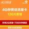 武汉联通4G存费送流量卡136元套餐（月得2G流量+700分钟通话）