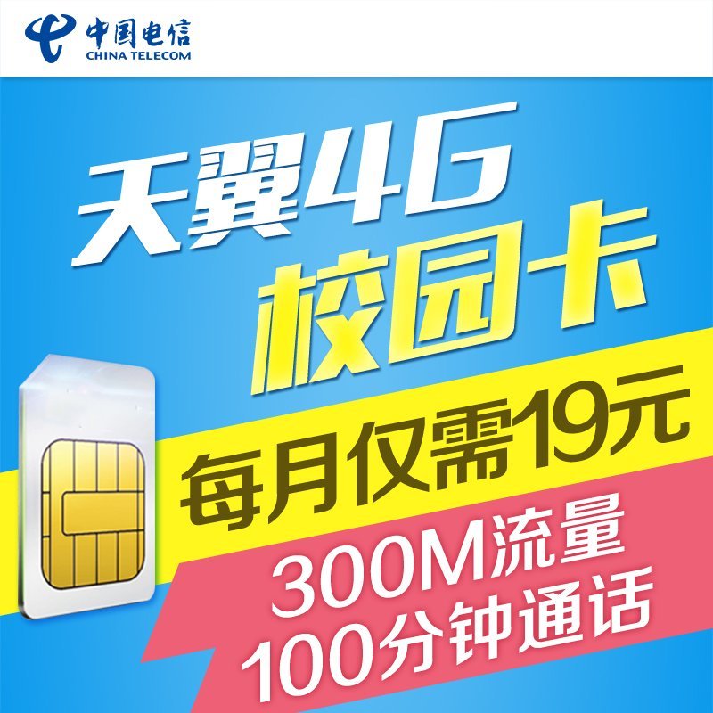 铜陵天翼4G校园卡（9元/月=100分钟本地长市话+300M省内流量）