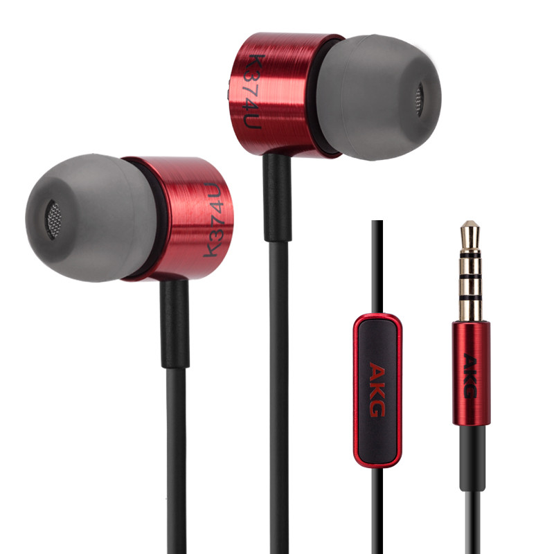 AKG K374U RED 红色入耳式耳机 线控手机耳机 HIFI音乐耳机 带麦克风话筒 红色