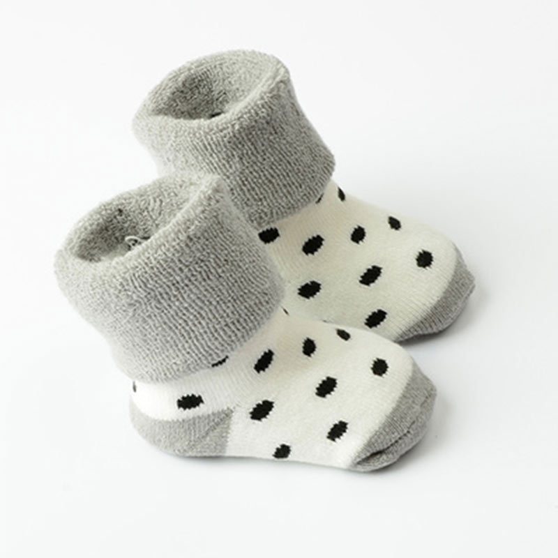 保暖毛圈袜婴幼儿童加厚袜子新生儿纯棉袜子宝宝0-1-3岁儿童松口 0-1岁 浅灰圆点
