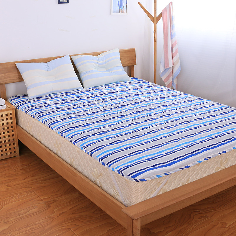 席梦思保护垫床垫1.5m床 磨毛布床褥子双人1.8m床 可机洗四角绑带 蓝色条纹 1.2*2.0m