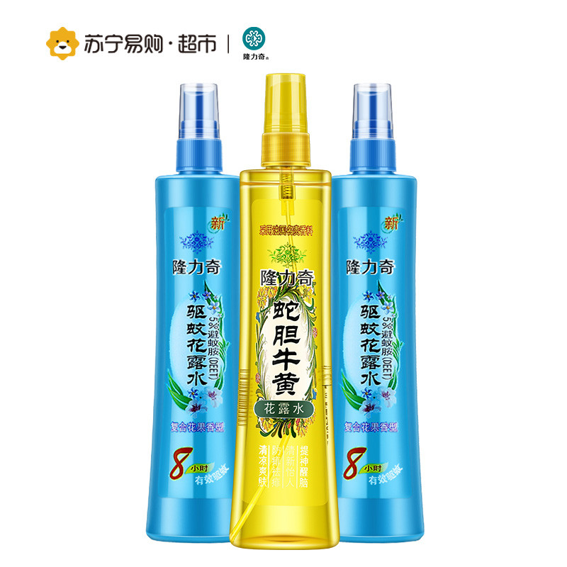 隆力奇195ml蛇胆牛黄花露水（喷雾型）x1 +隆力奇195ml驱蚊花露水（复合花果香型,喷雾型）x2
