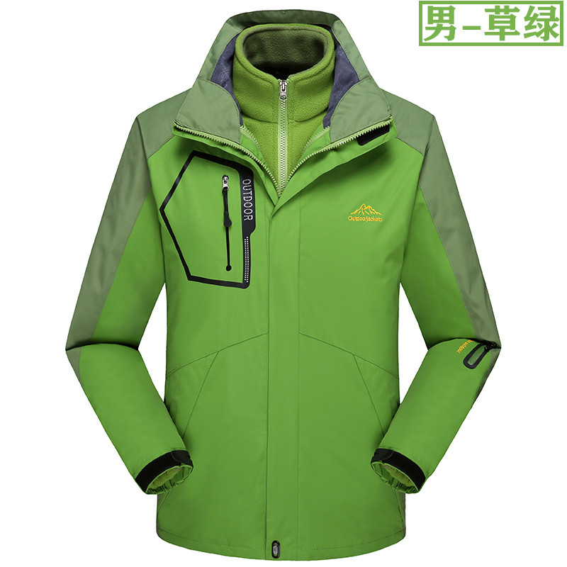 冲锋衣男女三合一两件套衣裤套装防水透气冬季登山服 3XL 草绿男款