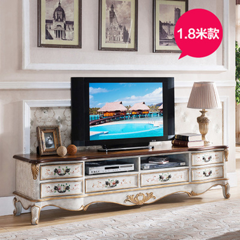 淮木（HUAIMU） 经典彩绘矮柜裂纹漆独特复古电影墙地柜 美式乡村客厅电视柜后现代 1.8米象牙白裂纹色