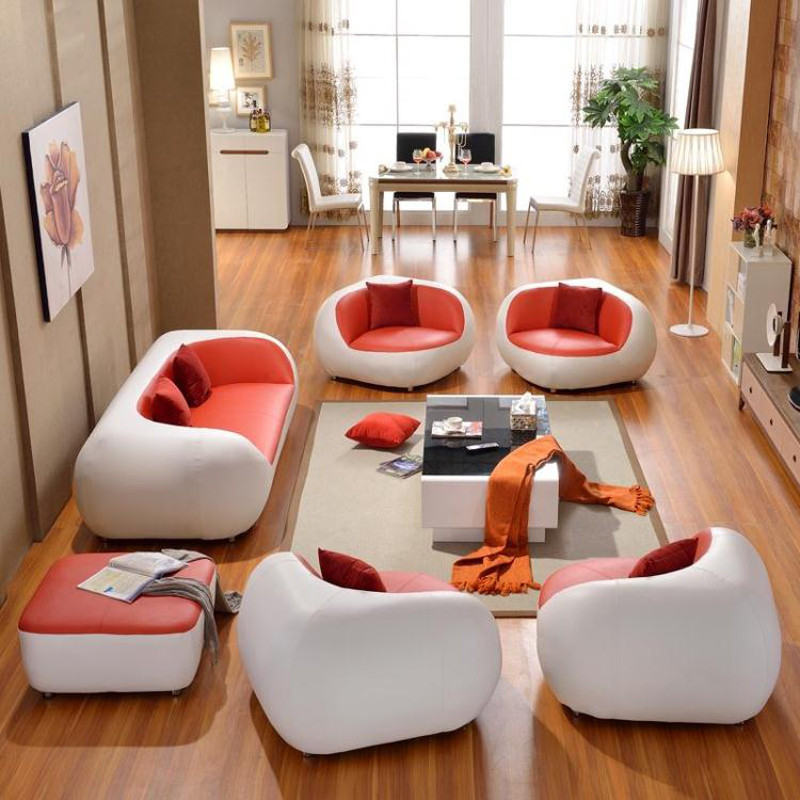 淮木（HUAIMU） 创意休闲沙发 个性单人三位简约现代真皮小户型客厅组合沙发5938 1+1+3+脚踏真皮