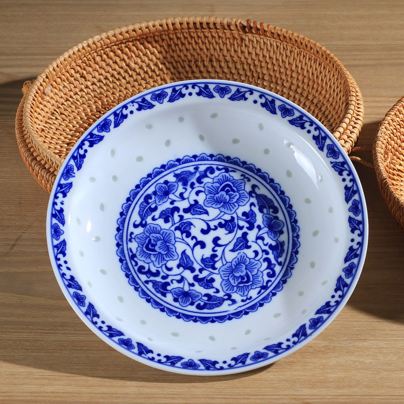 lichen 景德镇青花玲珑瓷器餐具 釉下彩陶瓷碗盘勺碟自由搭配 三朵