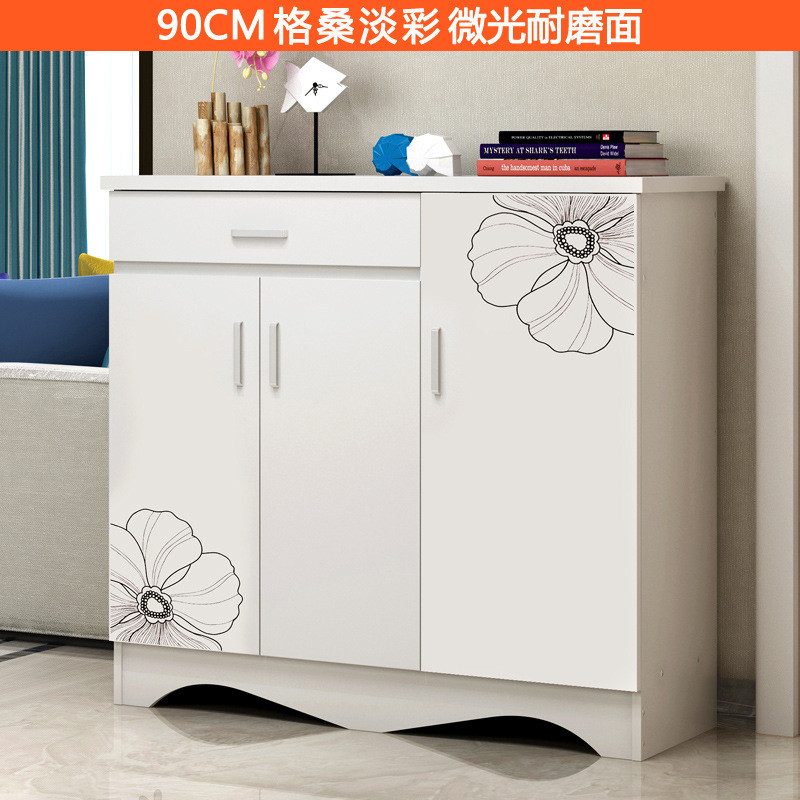 淮木（HUAIMU）家具美式地中海做旧三斗两门板木玄关鞋柜 欧式时尚彩绘斗柜 90CM弧形格桑淡彩