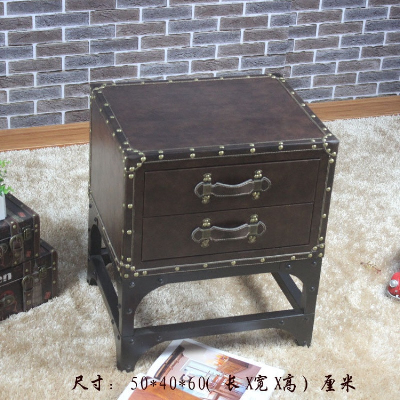 淮木（HUAIMU）抽屉式卧室家用柜整理箱收纳床头柜简约柜柜子 50深咖色实木铁架2抽边柜