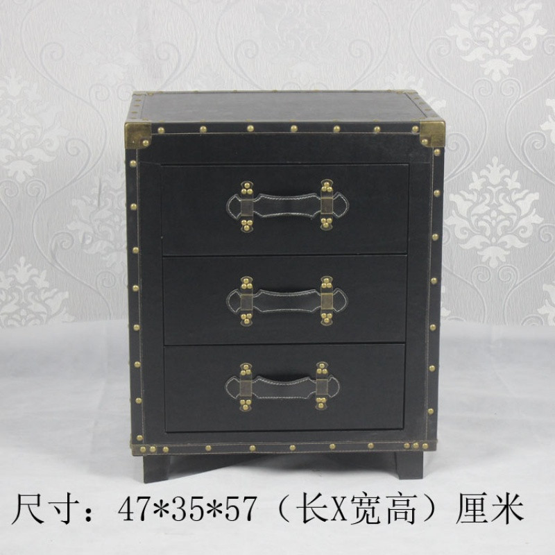 淮木（HUAIMU）家用收纳柜小型床头柜简约柜复古床头柜柜美式床头柜柜 黑色三斗柜