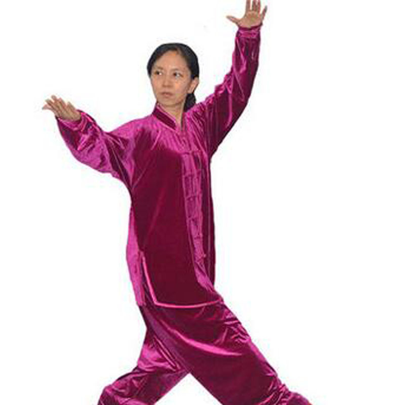 嘟嘟美倍尔 太极服秋冬 南韩绒加厚 男女金丝绒晨练表演练功服装 S 玫红色