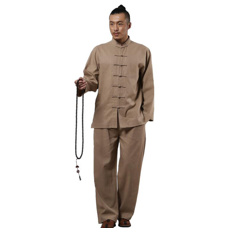 嘟嘟美倍尔 运动户外亚麻棉麻男女同款秋冬禅修居士服/瑜伽服太极服打坐 XL 卡其色