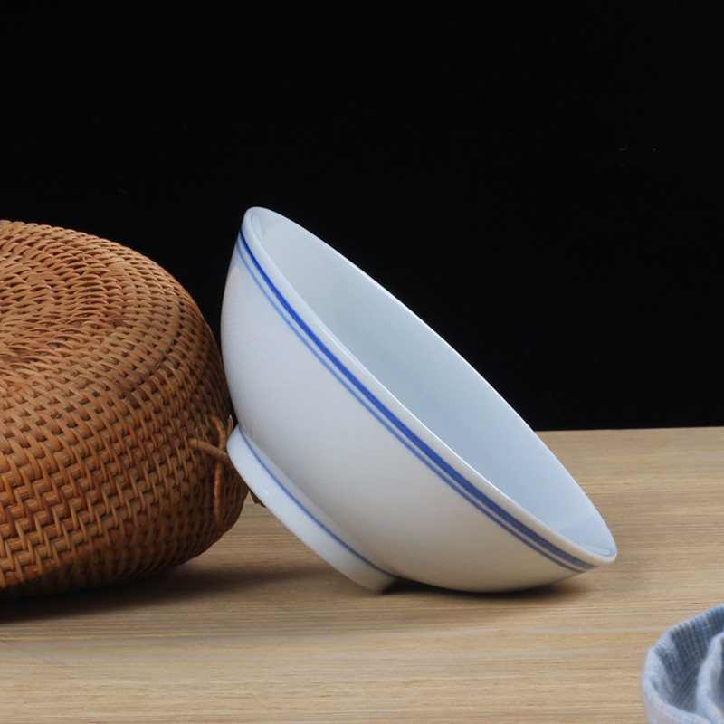 lichen 景德镇陶瓷蓝边碗 中白较厚釉下彩面碗 6.