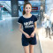茵珠麗YinZhuli 2017夏季新款纯棉女生运动休闲短袖睡衣套装女 夏天全棉可外穿时尚女士家居服套装8082 XL 6号款