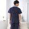 甜妹子睡衣男春夏短袖长裤格子开衫翻领休闲家居服套装 XXL-180 8733款