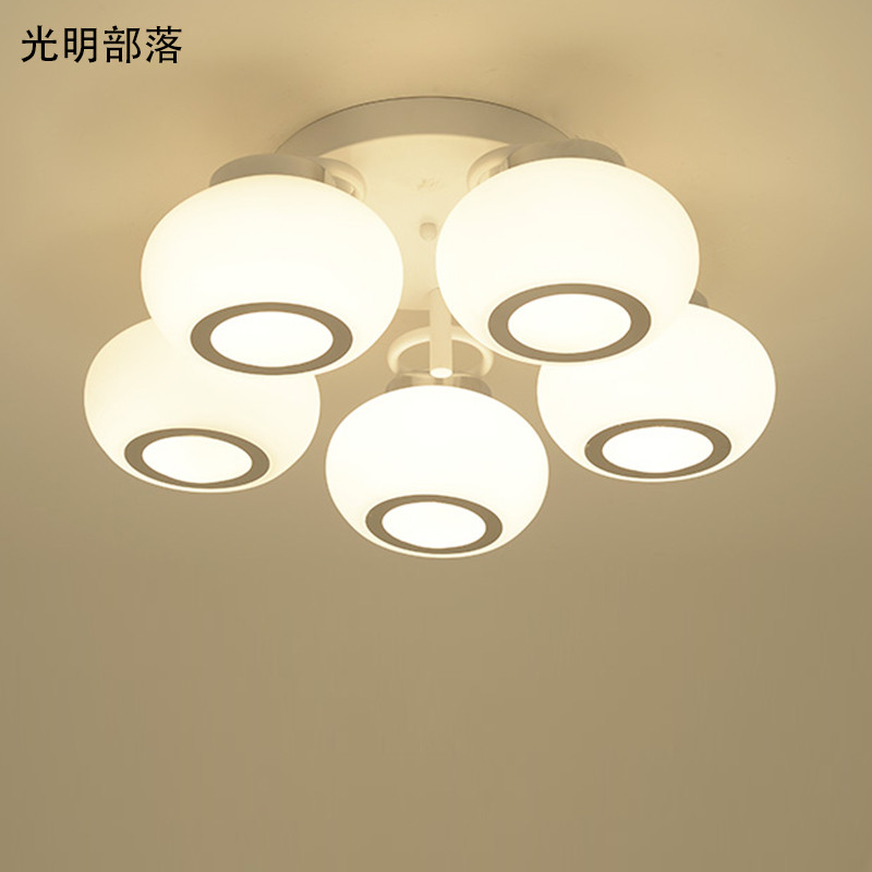 GMBL光明部落北欧玻璃田园LED吸顶灯简约现代客厅灯美式卧室餐厅灯具温馨圆形书房儿童灯饰 圆球款5头送暖光灯泡