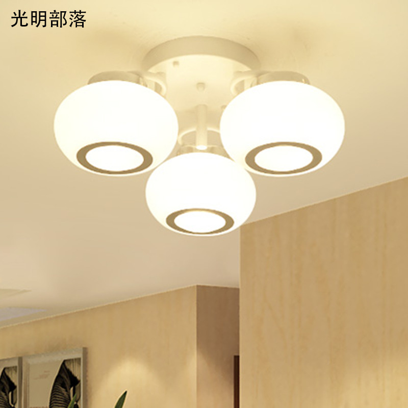 GMBL光明部落北欧玻璃田园LED吸顶灯简约现代客厅灯美式卧室餐厅灯具温馨圆形书房儿童灯饰 圆球款3头送暖光灯泡