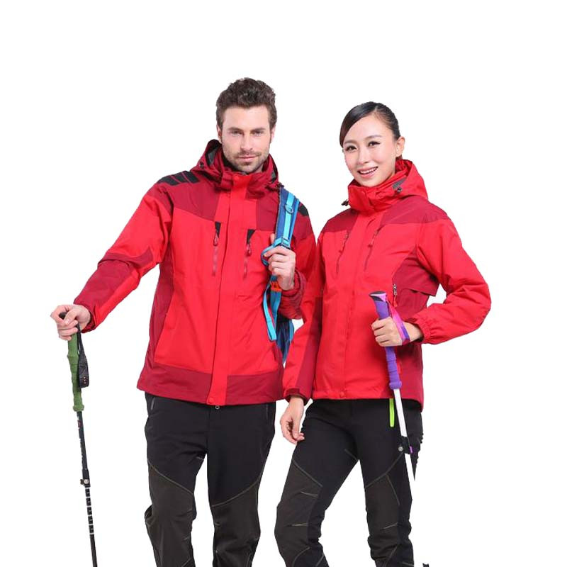 嘟嘟美倍尔 秋冬新款冲锋衣 男女三合一外套 情侣款风衣登山服 大红色女