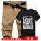【惠】买裤送衣服201夏装新款男士短裤+莱卡T恤一套D67-3131491057681077 L+30 卡其裤+黑衣
