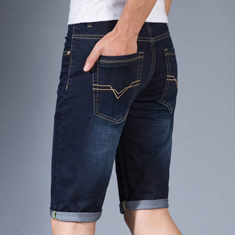 吉普战车男士牛仔中裤短裤弹力修身直筒牛仔裤男FX.5 40(3尺) 棉弹蓝色1005（五分裤）.