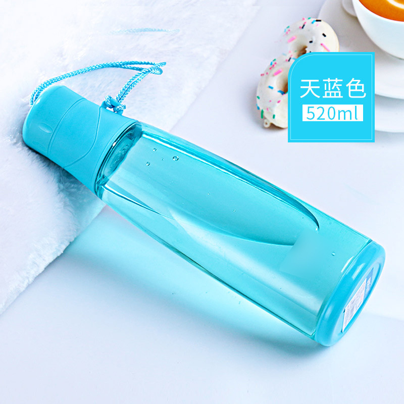 多款式提绳带盖便携式水杯塑料杯便携防漏太空杯男女情侣随手杯学生创意运动茶杯子时尚创意生活日用水具水杯户外水杯 9523天蓝色520ml