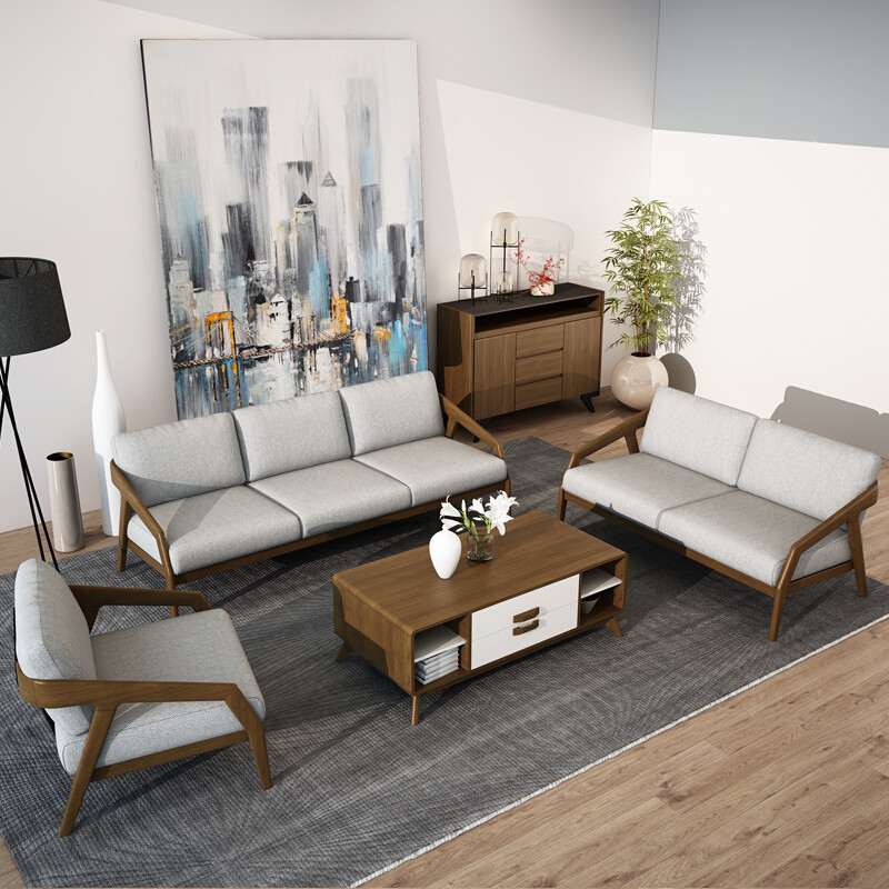慕尼思丹Munisidan 沙发 实木沙发 布艺沙发 简约北欧大小户型客厅单双三人沙发 双扶手单人位【0.78*0.78m】