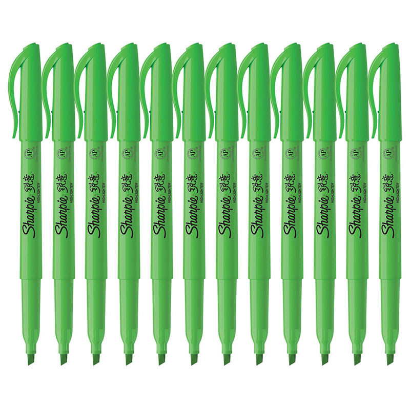 Sharpie 锐意荧光笔窄斜笔头绿12支纸盒装 规划笔 重点标记笔 记号笔 学生办公用品通用