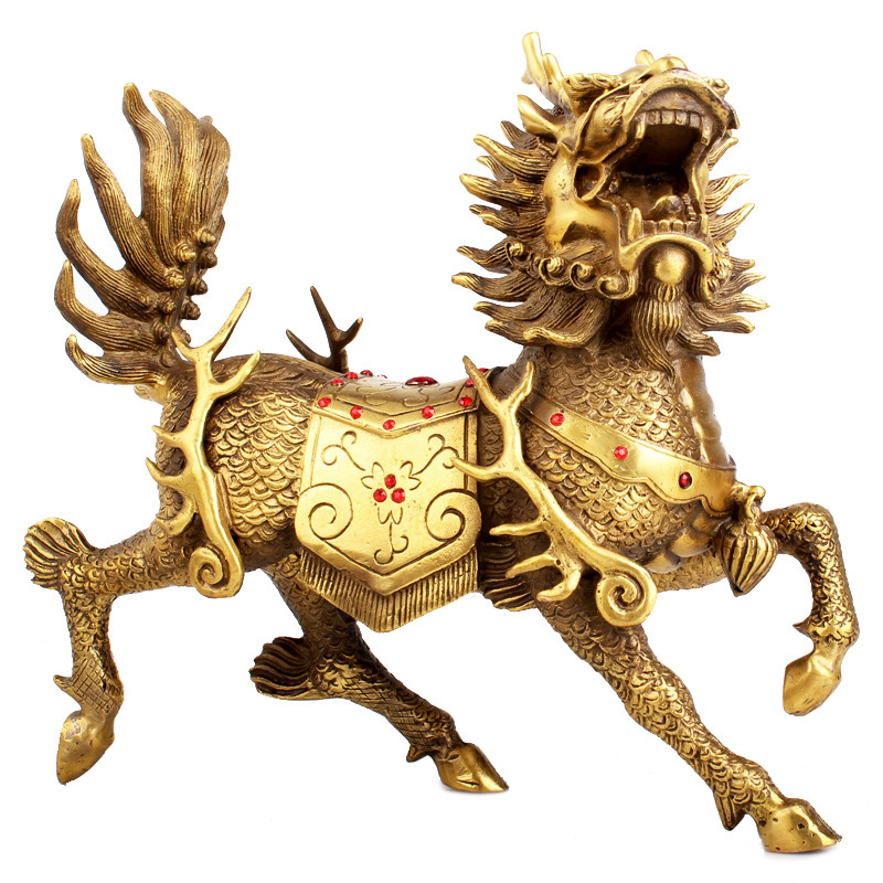 吟秀 麒麟摆件财富 黄铜钻石 麒麟大号家居装饰品 大号