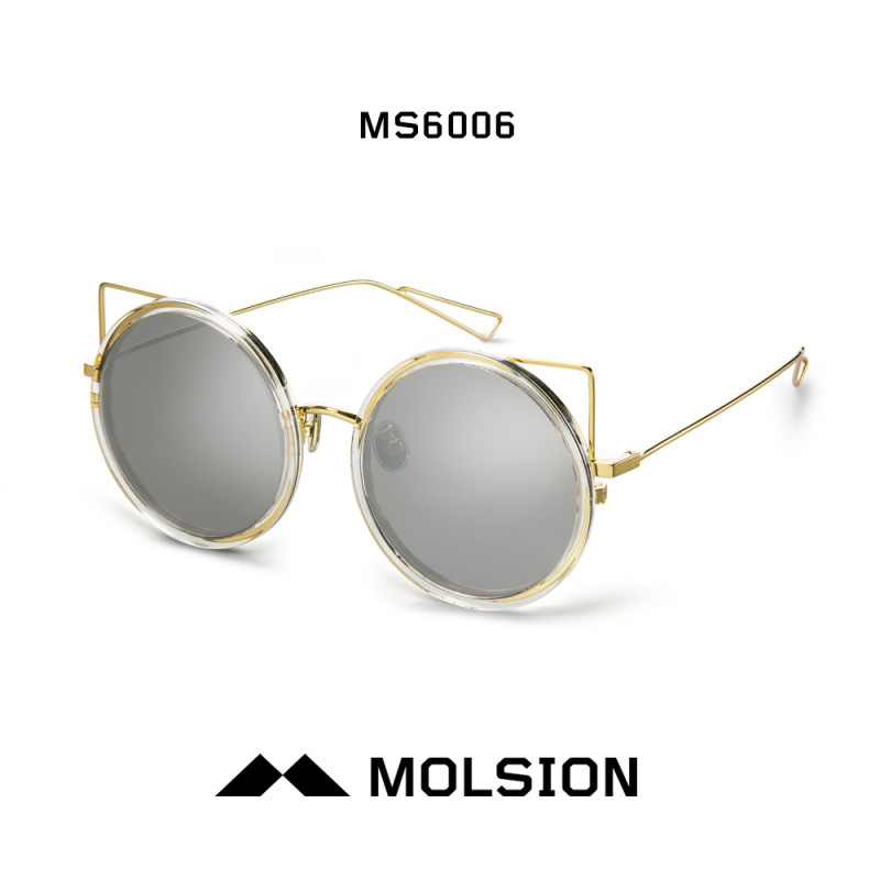 MOLSION陌森 2016新款杨幂同款 太阳镜女墨镜猫眼俏皮圆框MS6006 B91镜框透明/镜片白色水银片【非偏光】