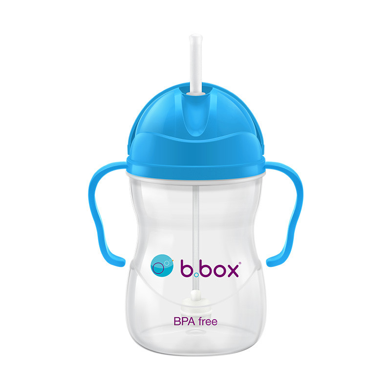 澳洲b.box婴儿水杯宝宝带刻度重力球训练吸管杯bbox儿童学饮杯240ml经典蓝色款
