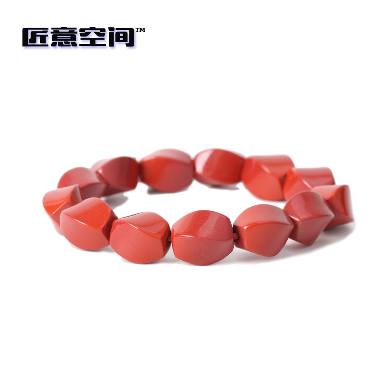 匠意空间 原矿朱砂 菱形 手链 红色