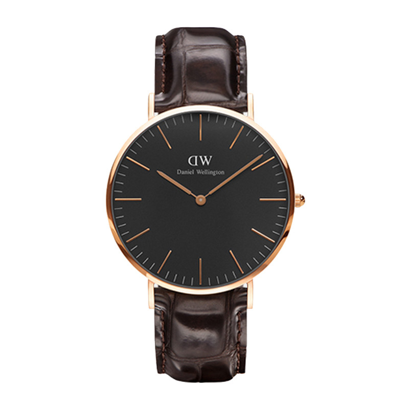 丹尼尔惠灵顿（DanielWellington）手表DW女表36mm黑表盘银色边皮带超薄女士石英手表DW00100140