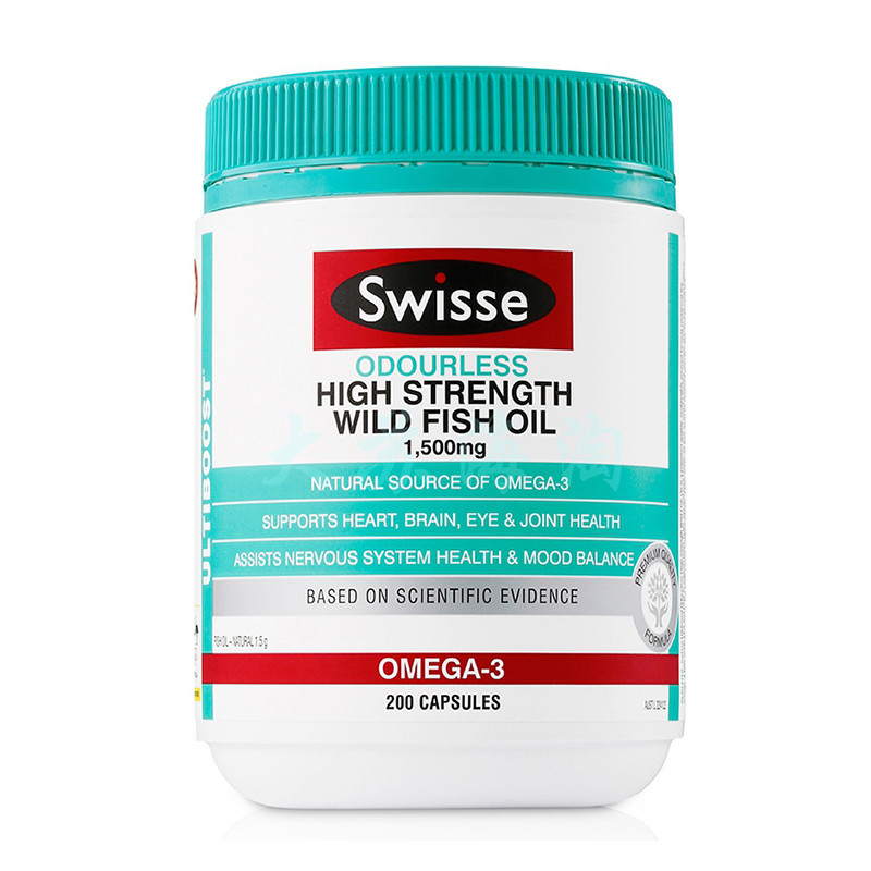 澳洲Swisse瑞思 深海野生鱼油软胶囊 1000mg 200粒 1瓶装 无腥味 高浓度 澳大利亚进口