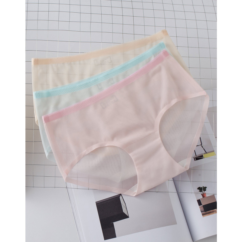 茵曼内衣舒适透气无痕三条装内裤女士9872494203-3 小版（浅粉红+浅蓝色+浅杏色） 均码