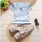 2017新品可爱卡通男女宝宝夏装童装男童夏季衣服新款女1-2-3-4岁迷彩卡通儿童短袖套装夏天 110cm(110cm建议身高95-105) 条子@红