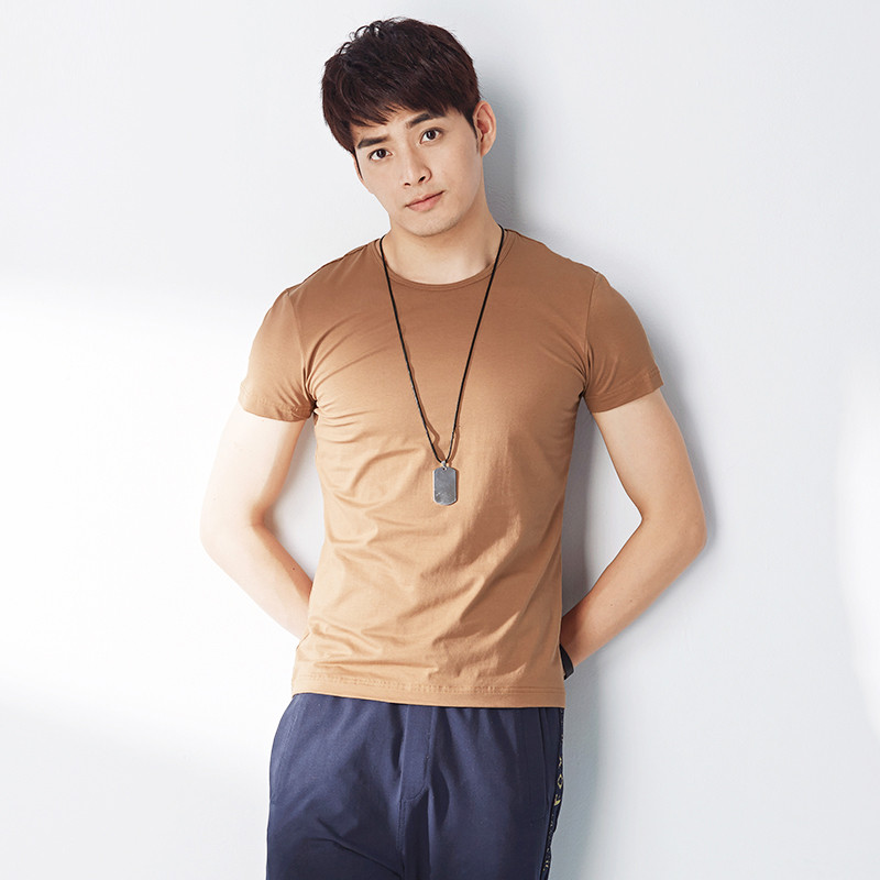 斯卡龙男士纯色圆领T恤861022 XXXL 杏色