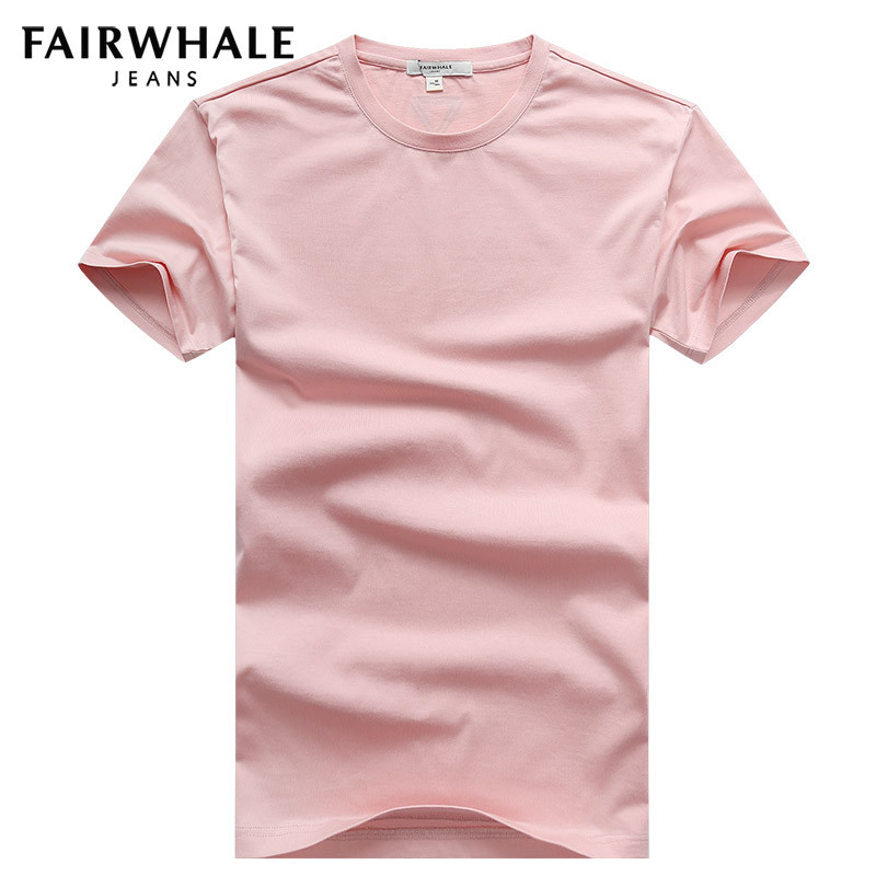马克华菲短袖T恤男士夏季新款韩版潮流纯色白色粉红色黄色粉色潮 180/XL 粉色