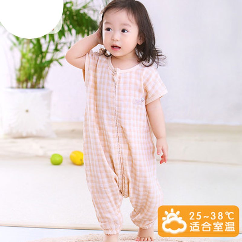 2017新品夏季 可爱卡通简约婴儿纱布睡袋 宝宝夏季薄款儿童防踢被护肚夏天睡袋分腿夏天多款可选 【L码】身高95-105厘米 棕【大格短袖】睡袋